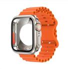 For Apple Watch 44mm / 45mm Butterfly Buckle Ocean Silicone Watch Band with Film Integrated PC Case(Orange) - 1