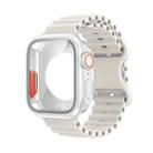 For Apple Watch 44mm / 45mm Butterfly Buckle Ocean Silicone Watch Band with Film Integrated PC Case(White) - 1