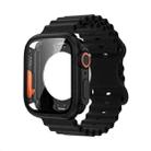 For Apple Watch 44mm / 45mm Butterfly Buckle Ocean Silicone Watch Band with Film Integrated PC Case(Black) - 1