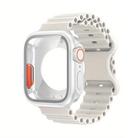 For Apple Watch Series 45mm Butterfly Buckle Ocean Silicone Watch Band with Film Integrated PC Case(White) - 1