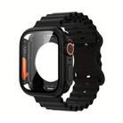 For Apple Watch Series 45mm Butterfly Buckle Ocean Silicone Watch Band with Film Integrated PC Case(Black) - 1