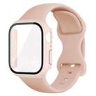 For Apple Watch Series 10 46mm Butterfly Buckle Silicone Watch Band with Film Integrated PC Case(Pink) - 1