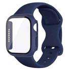 For Apple Watch 44mm / 45mm Butterfly Buckle Silicone Watch Band with Film Integrated PC Case(Midnight Blue) - 1