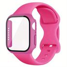 For Apple Watch Series 45mm Butterfly Buckle Silicone Watch Band with Film Integrated PC Cover(Rose Red) - 1