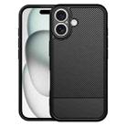 For iPhone 16 Carbon Fiber Series Fine Hole TPU Phone Case(Black) - 1