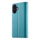 For iPhone 16 Stitching Multi-card Zipper Wallet Leather Phone Case with Short Strap(Blue) - 3