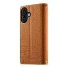 For iPhone 16 Stitching Multi-card Zipper Wallet Leather Phone Case with Short Strap(Brown) - 3