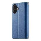 For iPhone 16 Stitching Multi-card Zipper Wallet Leather Phone Case with Short Strap(Dark Blue) - 3