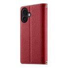 For iPhone 16 Stitching Multi-card Zipper Wallet Leather Phone Case with Short Strap(Red) - 3