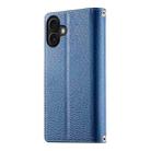 For iPhone 16 Plus Stitching Multi-card Zipper Wallet Leather Phone Case with Short Strap(Dark Blue) - 3