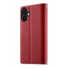 For iPhone 16 Plus Stitching Multi-card Zipper Wallet Leather Phone Case with Short Strap(Red) - 3