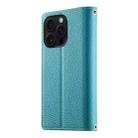 For iPhone 16 Pro Stitching Multi-card Zipper Wallet Leather Phone Case with Short Strap(Blue) - 3
