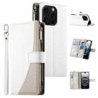 For iPhone 16 Pro Stitching Multi-card Zipper Wallet Leather Phone Case with Short Strap(White) - 1