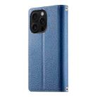 For iPhone 16 Pro Stitching Multi-card Zipper Wallet Leather Phone Case with Short Strap(Dark Blue) - 3