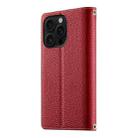 For iPhone 16 Pro Stitching Multi-card Zipper Wallet Leather Phone Case with Short Strap(Red) - 3