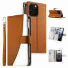 For iPhone 16 Pro Max Stitching Multi-card Zipper Wallet Leather Phone Case with Short Strap(Brown) - 1