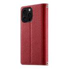 For iPhone 16 Pro Max Stitching Multi-card Zipper Wallet Leather Phone Case with Short Strap(Red) - 3