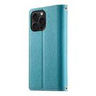 For iPhone 15 Pro Max Stitching Multi-card Zipper Wallet Leather Phone Case with Short Strap(Blue) - 3