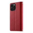 For iPhone 15 Pro Max Stitching Multi-card Zipper Wallet Leather Phone Case with Short Strap(Red) - 3