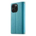 For iPhone 15 Pro Stitching Multi-card Zipper Wallet Leather Phone Case with Short Strap(Blue) - 3