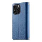 For iPhone 15 Pro Stitching Multi-card Zipper Wallet Leather Phone Case with Short Strap(Dark Blue) - 3