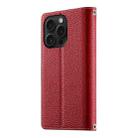 For iPhone 15 Pro Stitching Multi-card Zipper Wallet Leather Phone Case with Short Strap(Red) - 3