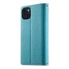 For iPhone 15 Plus Stitching Multi-card Zipper Wallet Leather Phone Case with Short Strap(Blue) - 3