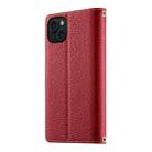 For iPhone 15 Plus Stitching Multi-card Zipper Wallet Leather Phone Case with Short Strap(Red) - 3