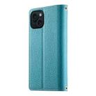 For iPhone 15 Stitching Multi-card Zipper Wallet Leather Phone Case with Short Strap(Blue) - 3