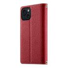 For iPhone 15 Stitching Multi-card Zipper Wallet Leather Phone Case with Short Strap(Red) - 3