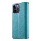 For iPhone 14 Pro Max Stitching Multi-card Zipper Wallet Leather Phone Case with Short Strap(Blue) - 3