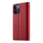 For iPhone 14 Pro Max Stitching Multi-card Zipper Wallet Leather Phone Case with Short Strap(Red) - 3