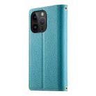 For iPhone 14 Pro Stitching Multi-card Zipper Wallet Leather Phone Case with Short Strap(Blue) - 3