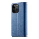 For iPhone 14 Pro Stitching Multi-card Zipper Wallet Leather Phone Case with Short Strap(Dark Blue) - 3
