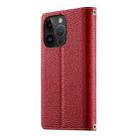 For iPhone 14 Pro Stitching Multi-card Zipper Wallet Leather Phone Case with Short Strap(Red) - 3