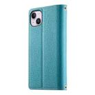 For iPhone 14 Plus Stitching Multi-card Zipper Wallet Leather Phone Case with Short Strap(Blue) - 3