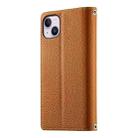 For iPhone 14 Plus Stitching Multi-card Zipper Wallet Leather Phone Case with Short Strap(Brown) - 3