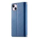 For iPhone 14 Plus Stitching Multi-card Zipper Wallet Leather Phone Case with Short Strap(Dark Blue) - 3