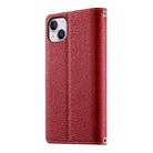 For iPhone 14 Plus Stitching Multi-card Zipper Wallet Leather Phone Case with Short Strap(Red) - 3