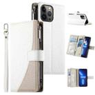 For iPhone 13 Pro Max Stitching Multi-card Zipper Wallet Leather Phone Case with Short Strap(White) - 1