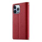 For iPhone 13 Pro Stitching Multi-card Zipper Wallet Leather Phone Case with Short Strap(Red) - 3