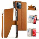 For iPhone 12 Pro Max Stitching Multi-card Zipper Wallet Leather Phone Case with Short Strap(Brown) - 1
