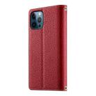 For iPhone 12 Pro Max Stitching Multi-card Zipper Wallet Leather Phone Case with Short Strap(Red) - 3