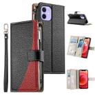 For iPhone 12 / 12 Pro Stitching Multi-card Zipper Wallet Leather Phone Case with Short Strap(Black) - 1