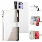 For iPhone 12 / 12 Pro Stitching Multi-card Zipper Wallet Leather Phone Case with Short Strap(White) - 1