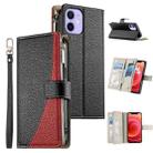 For iPhone 12 mini Stitching Multi-card Zipper Wallet Leather Phone Case with Short Strap(Black) - 1
