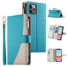 For iPhone 11 Pro Stitching Multi-card Zipper Wallet Leather Phone Case with Short Strap(Blue) - 1