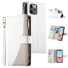 For iPhone 11 Pro Stitching Multi-card Zipper Wallet Leather Phone Case with Short Strap(White) - 1