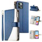 For iPhone 11 Pro Stitching Multi-card Zipper Wallet Leather Phone Case with Short Strap(Dark Blue) - 1