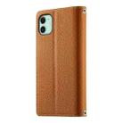 For iPhone 11 Stitching Multi-card Zipper Wallet Leather Phone Case with Short Strap(Brown) - 3